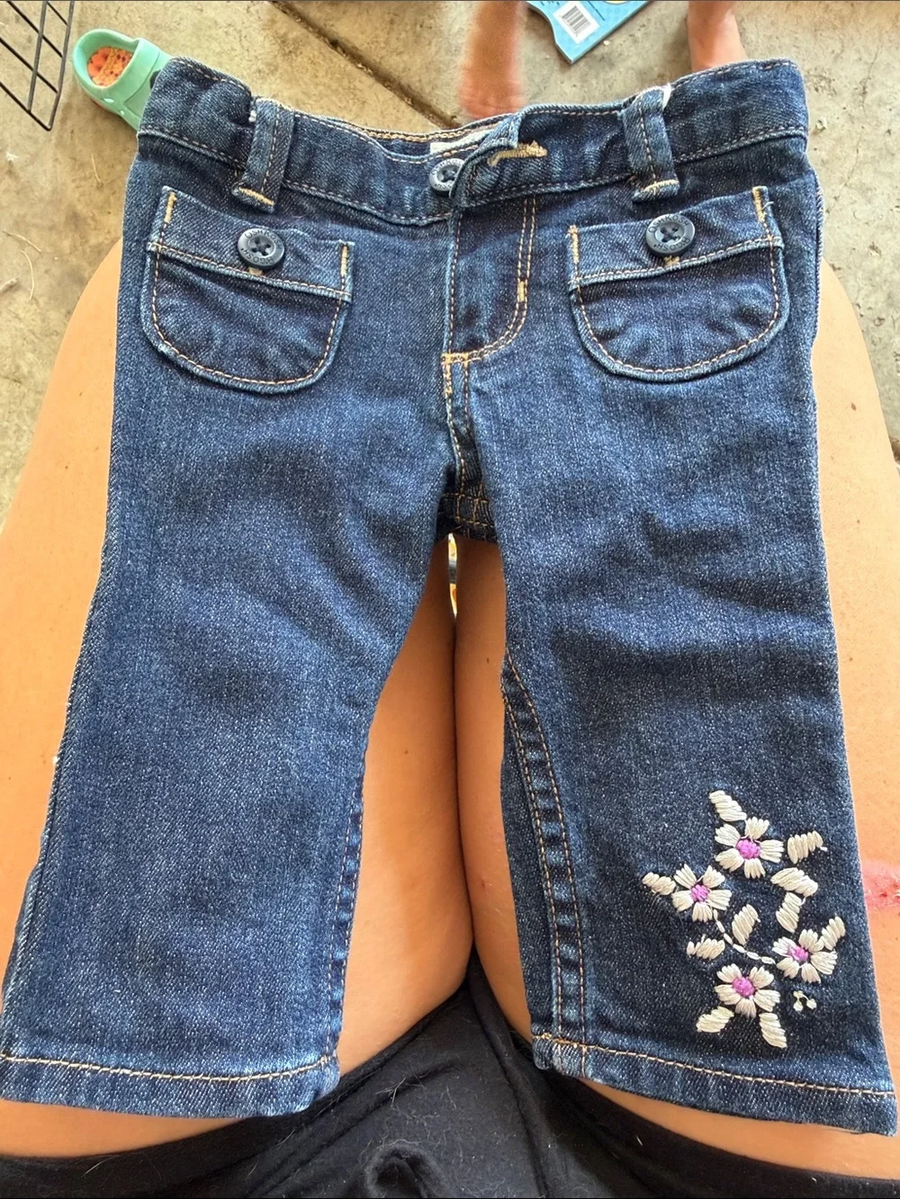 OshKosh B'gosh Dark Blue Denim Jeans with Embroidered Flowers